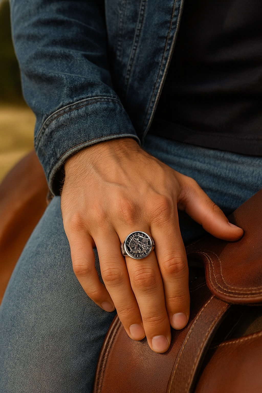Anillo sello unisex de acero inoxidable San Miguel